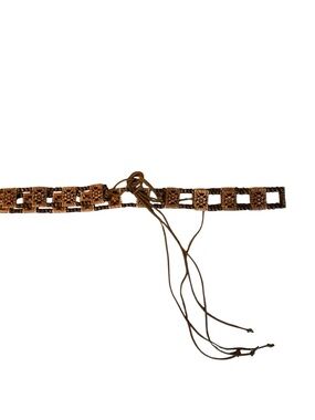 Boho Carved Wood Bead & Panel Tie Belt